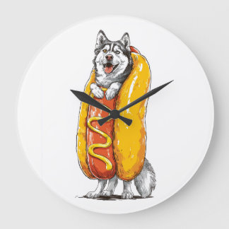 Hot Dog Husky � Funny Food Costume Large Clock