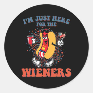 Hot Dog I'm Just Here For The Wieners 4th Of July Classic Round Sticker