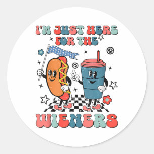 Hot Dog I'm Just Here For The Wieners 4th Of July Classic Round Sticker