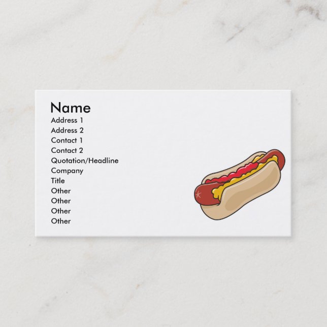 hot dog in bun with ketchup and mustard graphic business card (Front)
