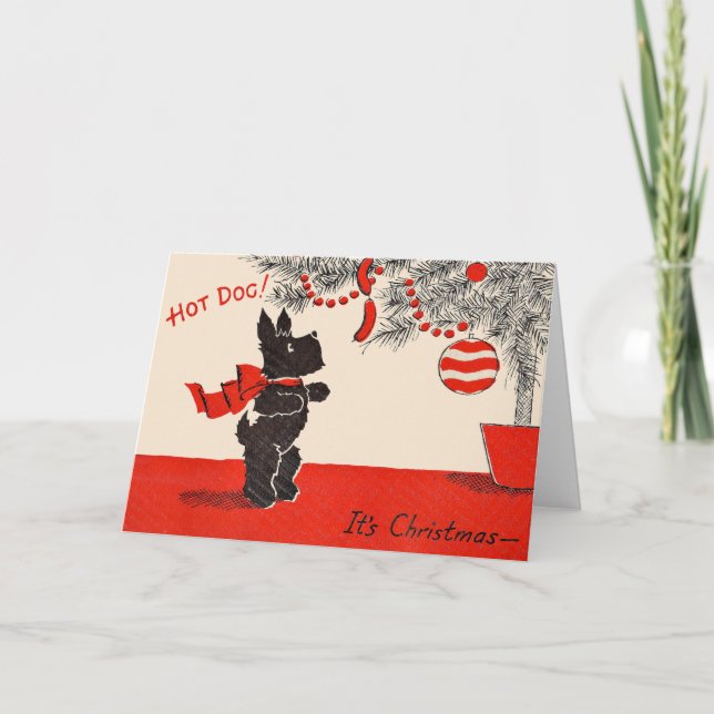 Hot Dog! It's Christmas black scottie dog Card (Front)