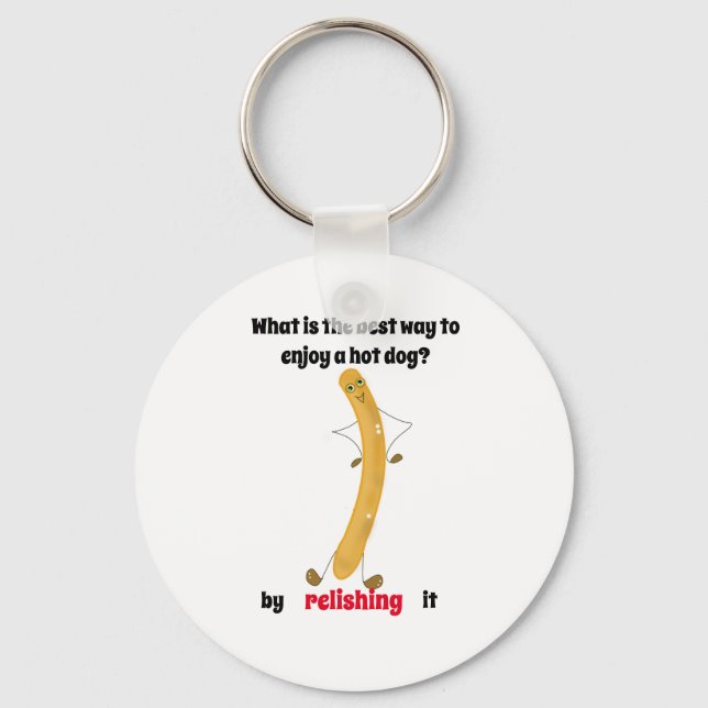 hot dog joke give a smile!  key ring (Front)