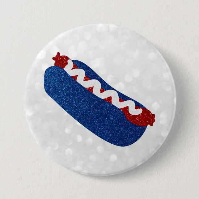Hot Dog July 4th Glitter 7.5 Cm Round Badge (Front)
