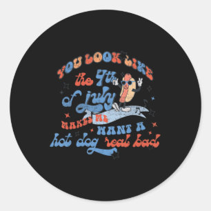 Hot Dog Love USA Fun You Look Like Fourth Of July Classic Round Sticker