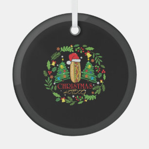 Hot Dog Lover Xmas Ugly HotDog Christmas t shirt Glass Tree Decoration