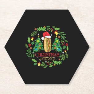 Hot Dog Lover Xmas Ugly HotDog Christmas t shirt Paper Coaster