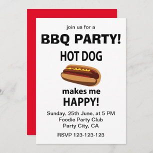 Hot Dog Makes Me Happy Hot Dog BBQ Party Invitation