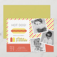 HOT DOG! Modern Kids Photo Collage Birthday Invita