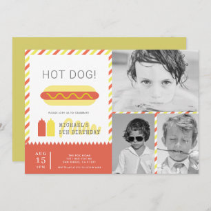 HOT DOG! Modern Kids Photo Collage Birthday Invitation