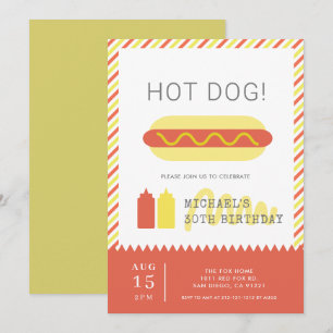 HOT DOG! Modern Red & Yellow Adult Birthday Invitation