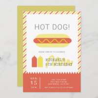 HOT DOG! Modern Red & Yellow Kids Birthday