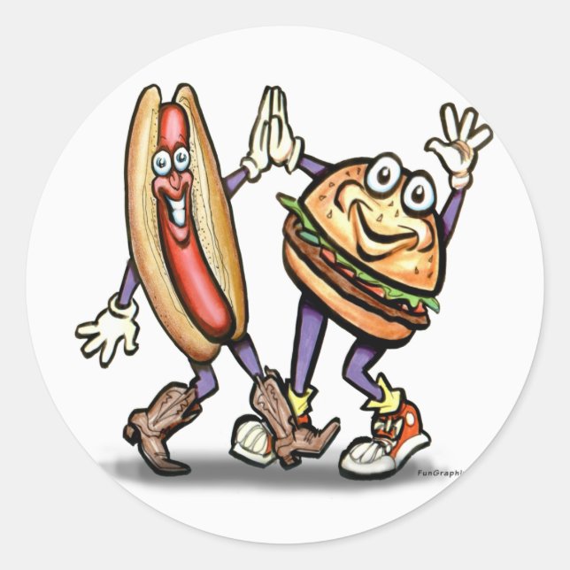 Hot Dog n Hamburger Classic Round Sticker (Front)