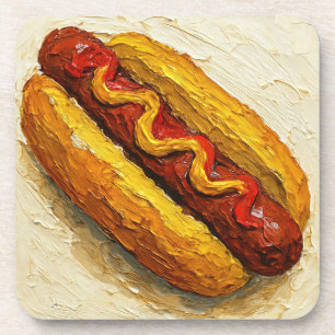 Hot Dog Oil Painting (#1) Coaster