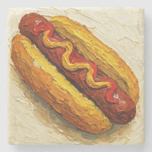 Hot Dog Oil Painting (#1) Stone Coaster