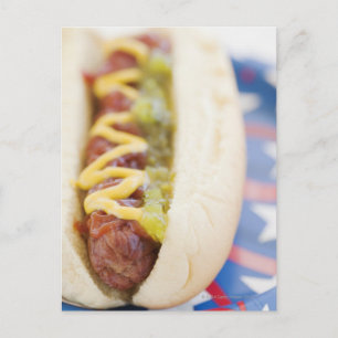 Hot Dog on Red, White, and Blue Plate Postcard
