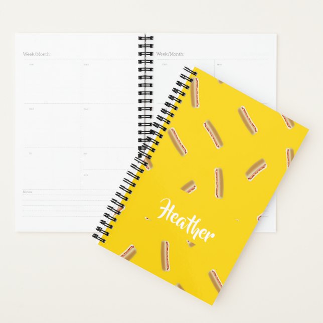 Hot dog pattern on yellow planner (Display)