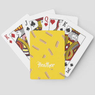 Hot dog pattern on yellow playing cards