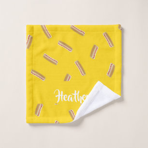 Hot dog pattern on yellow wash cloth