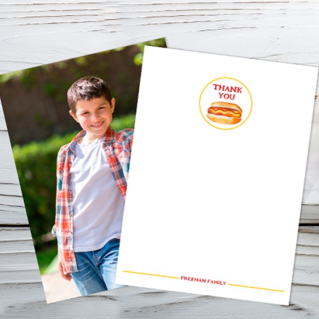 Hot Dog Photo Thank You Card – Kids BBQ Cookout Bi (Thank You Card)