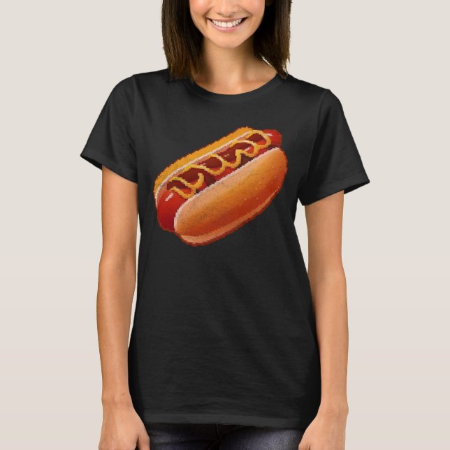 Hot Dog Pixel 8 bit Retro Hungry Byte Grilled Food T-Shirt (Front)