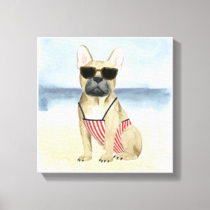 Hot Dog Puppy In Sunglasses At The Beach Canvas Print