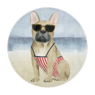 Hot Dog Puppy In Sunglasses At The Beach Cutting Board