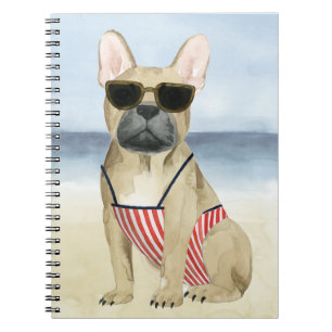 Hot Dog   Puppy In Sunglasses At The Beach Notebook