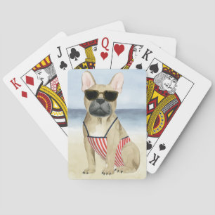 Hot Dog Puppy In Sunglasses At The Beach Playing Cards