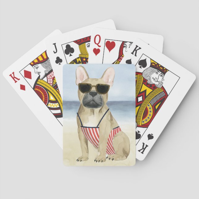 Hot Dog | Puppy In Sunglasses At The Beach Playing Cards (Back)