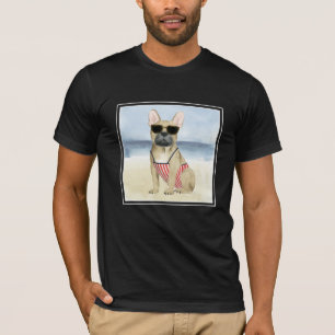 Hot Dog Puppy In Sunglasses At The Beach T-Shirt