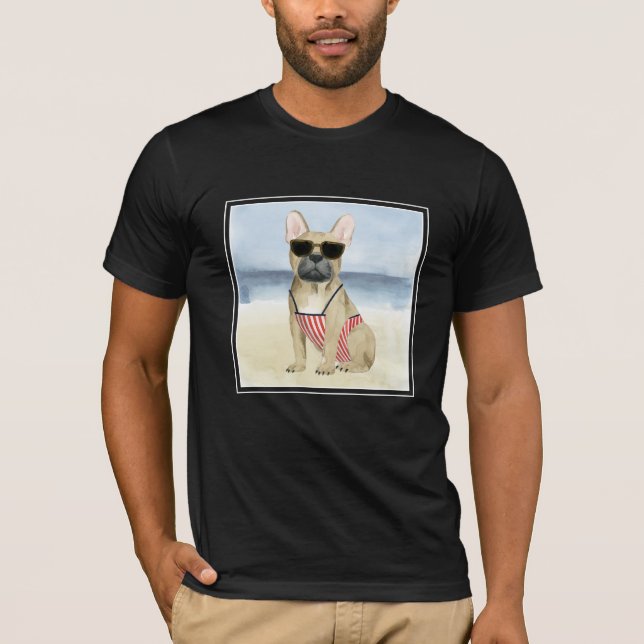 Hot Dog | Puppy In Sunglasses At The Beach T-Shirt (Front)