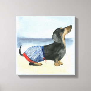 Hot Dog Puppy In Swimming Trunks Canvas Print