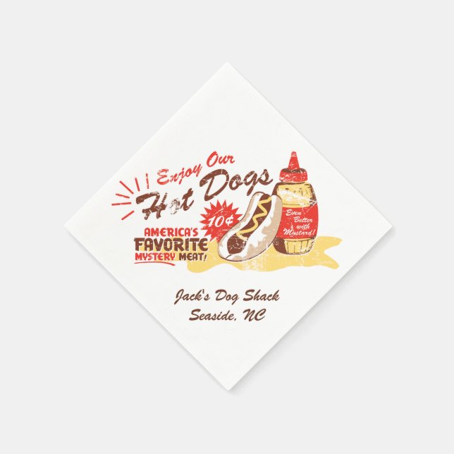 Hot Dog Retro Paper Napkins 50-pack CUSTOMIZABLE (Corner)