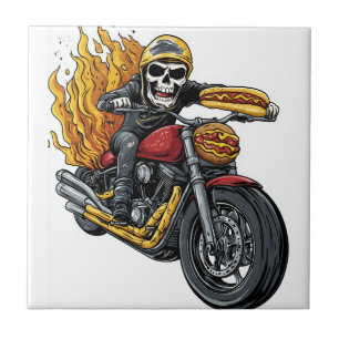 Hot Dog Rider � Funny Biker Skull Ceramic Tile
