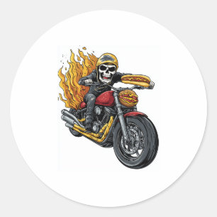 Hot Dog Rider – Funny Biker Skull Classic Round Sticker