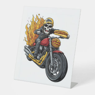Hot Dog Rider – Funny Biker Skull Pedestal Sign