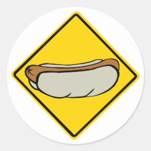 HOT DOG ROAD SIGN 1 CLASSIC ROUND STICKER