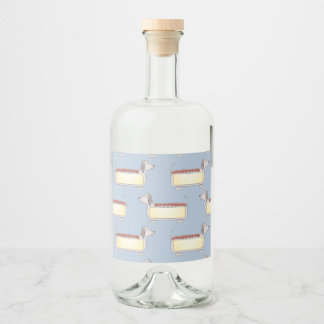 Hot dog sausage dog hand drawn seamless pattern liquor bottle label