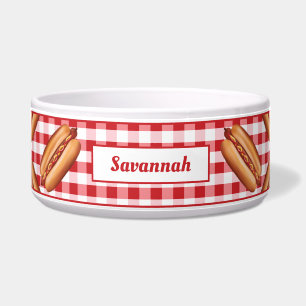 Hot Dog Snacks On Red Gingham And Custom Text