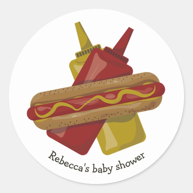 Hot dog theme baby shower  classic round sticker (Front)