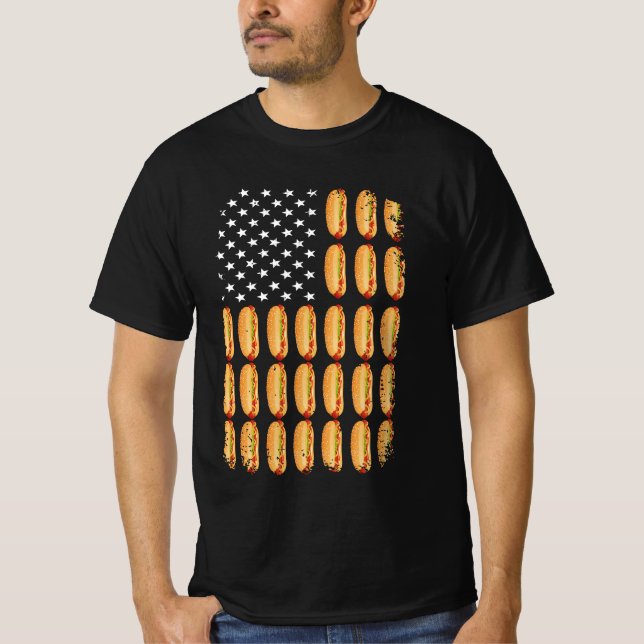 Hot Dog USA American Flag July 4th Patriotic Indep T-Shirt (Front)