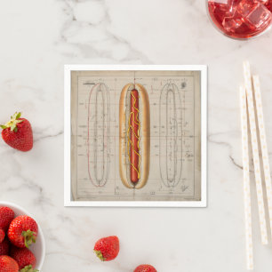 Hot Dog Vintage Blueprint Napkin