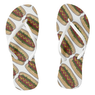 Hot Dog w/ Mustard and Relish Foodie Hotdog Print Thongs