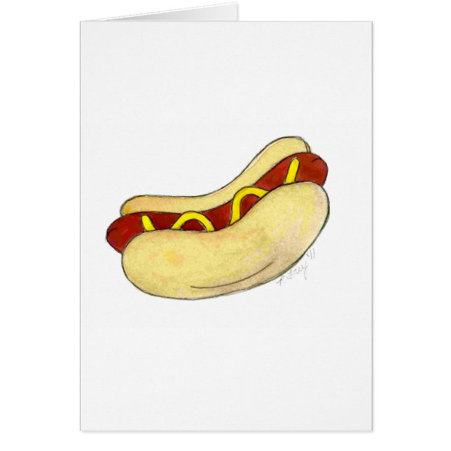 Hot Dog w/ Mustard on Bun Hotdog Foodie Card (Front)