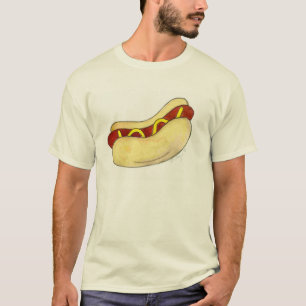 Hot Dog w/ Mustard on Bun Hotdog Foodie Tee Shirt