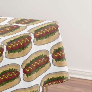 Hot Dog w/ Mustard Relish Fast Food Foodie Picnic Tablecloth