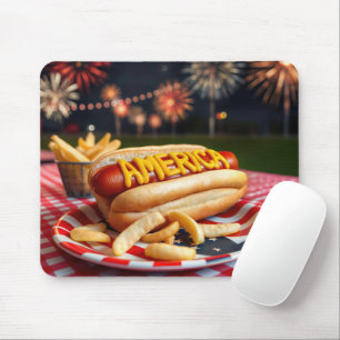Hot Dog With America Text and Fireworks Mouse Pad
