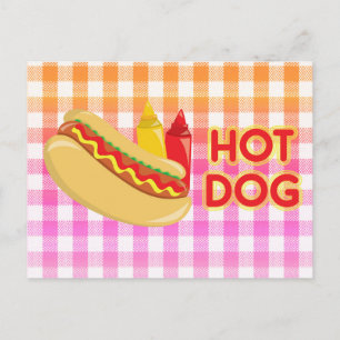 Hot Dog with Condiments on Gingham Postcard