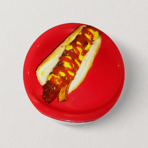 Hot Dog with Ketchup and Mustard 6 Cm Round Badge