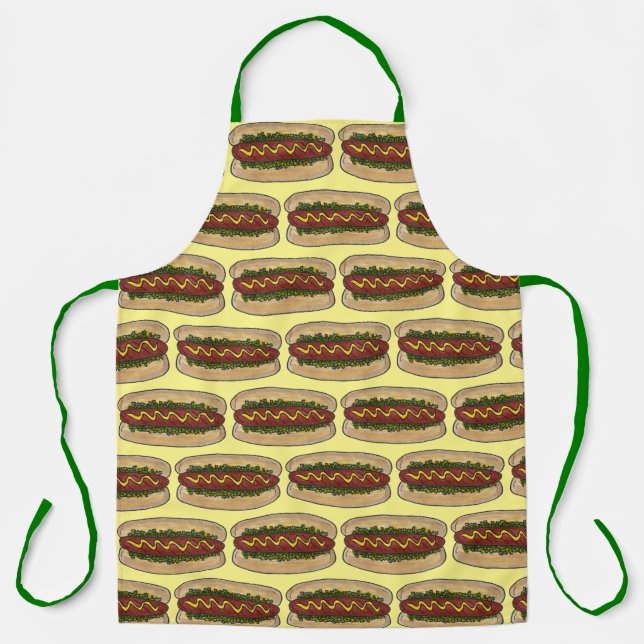 Hot Dog with Mustard and Relish Fast Food Hotdog Apron (Front)